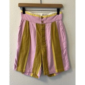 Ace&Jig Women's Bermuda Shorts Size XS Striped Pink Mustard Boho Colorful Fun